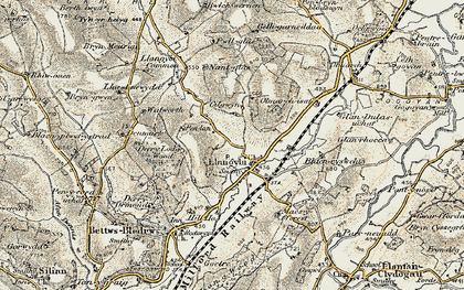 Old map of Llangybi in 1901-1902