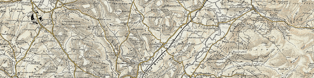 Old map of Llangybi in 1901-1902