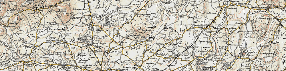 Old map of Llangybi in 1903