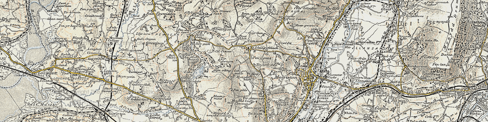 Old map of Llangyfelach in 1900-1901