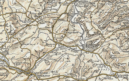 Old map of Llangyniew in 1902-1903