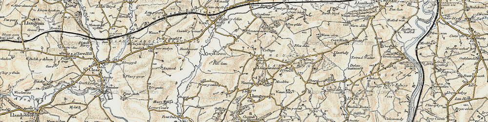 Old map of Llangynog in 1901