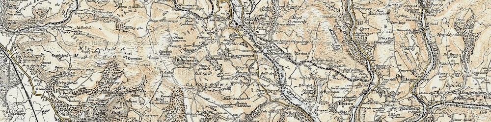 Old map of Llangynwyd in 1900-1901
