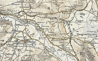Old map of Llanhamlach in 1900-1901