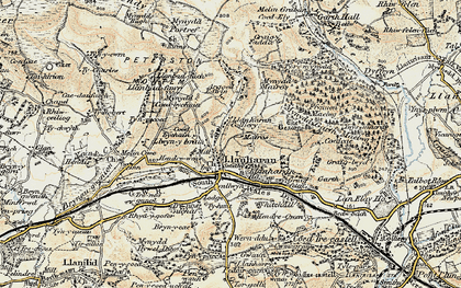 Old map of Llanharan in 1899-1900