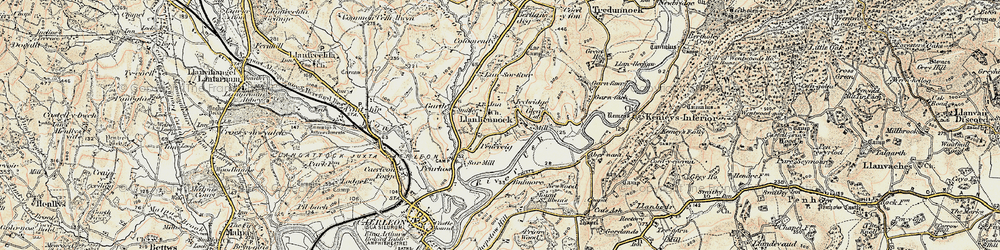 Old map of Llanhennock in 1899-1900