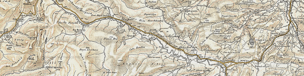 Old map of Afon Bidno in 1901-1903
