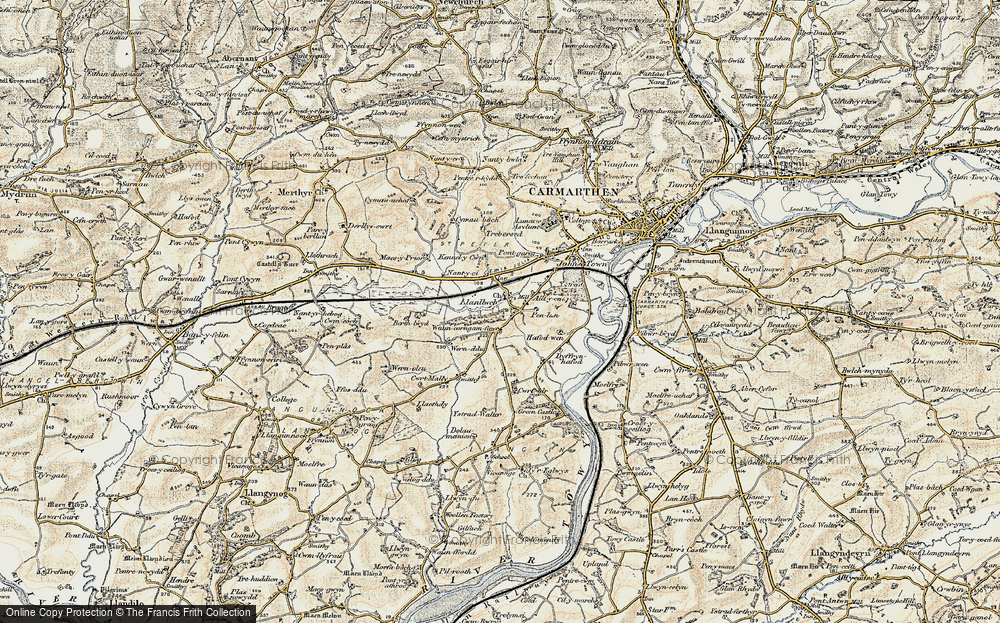 Old Map of Llanllwch, 1901 in 1901