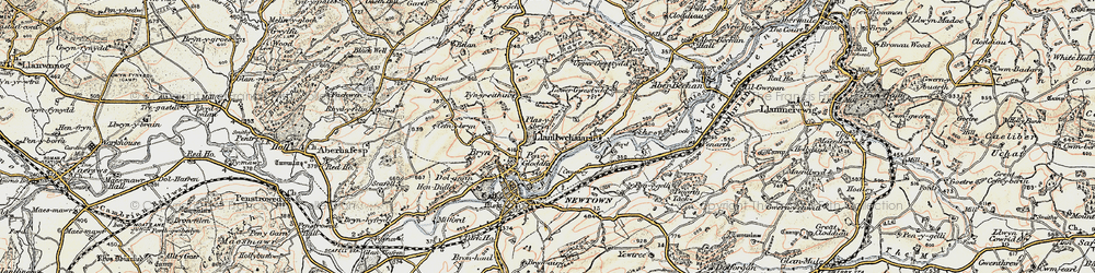 Old map of Llanllwchaiarn in 1902-1903