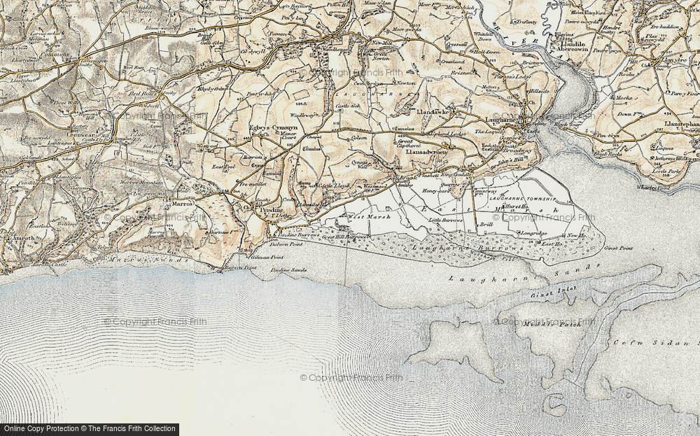Old Map of Llanmiloe, 1901 in 1901