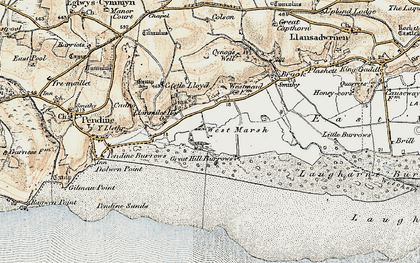 Old map of Llanmiloe in 1901