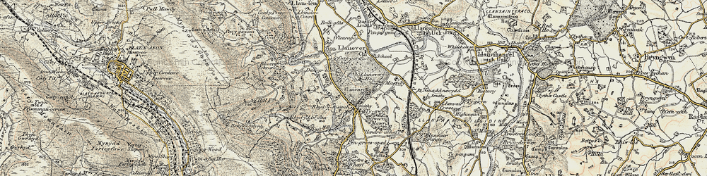 Old map of Llanover in 1899-1900