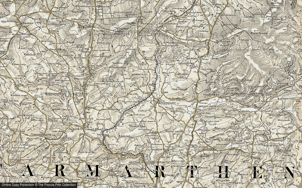 Old Map of Llanpumsaint, 1901 in 1901