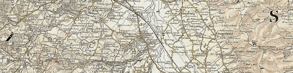Old map of Llanrhaeadr in 1902-1903