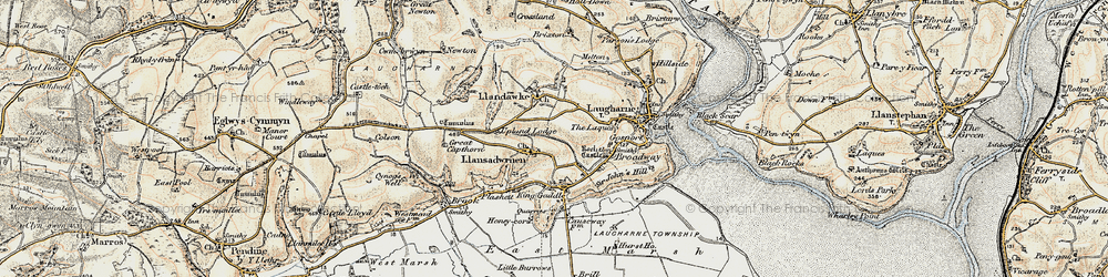 Old map of Llansadurnen in 1901