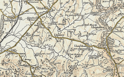 Old map of Llansoy in 1899-1900