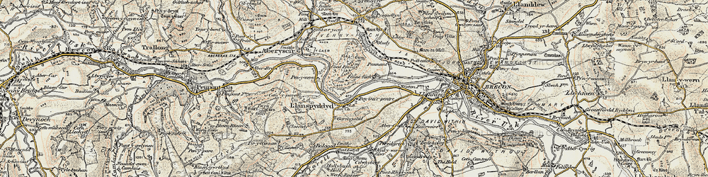 Old map of Llanspyddid in 1900-1901