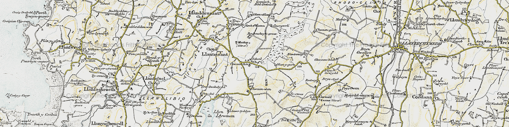 Old map of Bedd Branwen in 1903-1910