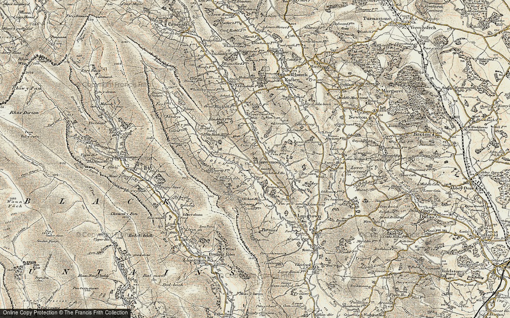 Old Map of Historic Map covering Brass Knoll in 1900