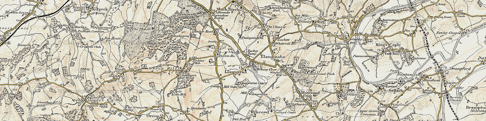 Old map of Llanwarne in 1900
