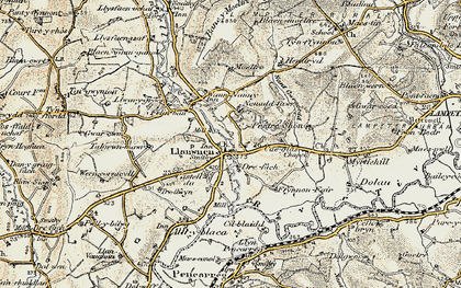 Old map of Llanwnnen in 1901-1902