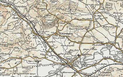 Old map of Llanwnog in 1902-1903