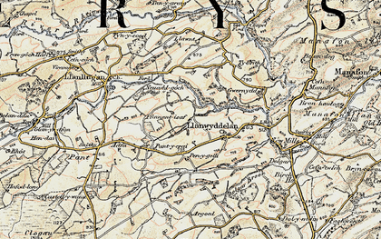 Old map of Llanwyddelan in 1902-1903