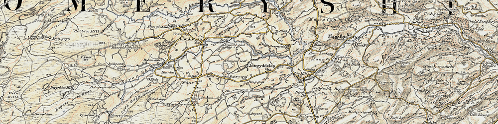 Old map of Llanwyddelan in 1902-1903