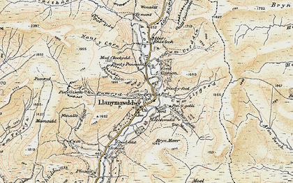 Old map of Afon Rhiwlech in 1902-1903