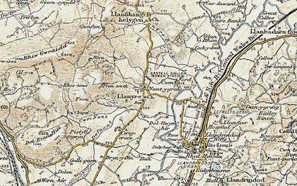 Old map of Llanyre in 1900-1903