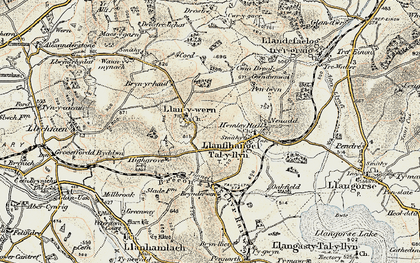 Old map of Llanywern in 1900-1901