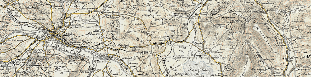Old map of Llanywern in 1900-1901