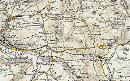 Old map of Llechfaen in 1900-1901