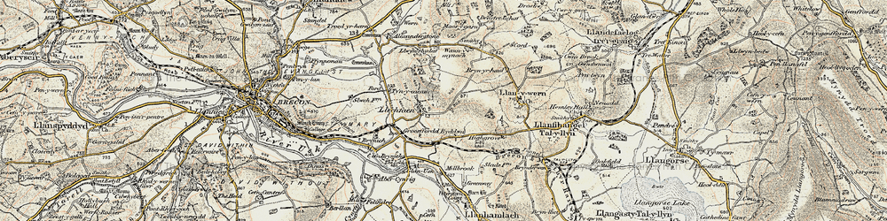 Old map of Llechfaen in 1900-1901