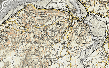 Old map of Afon Gyffin in 1902-1903