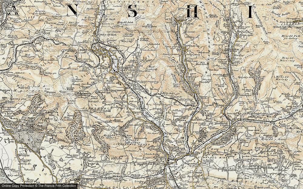 Old Map of Historic Map covering Brynllywarch in 1900-1901