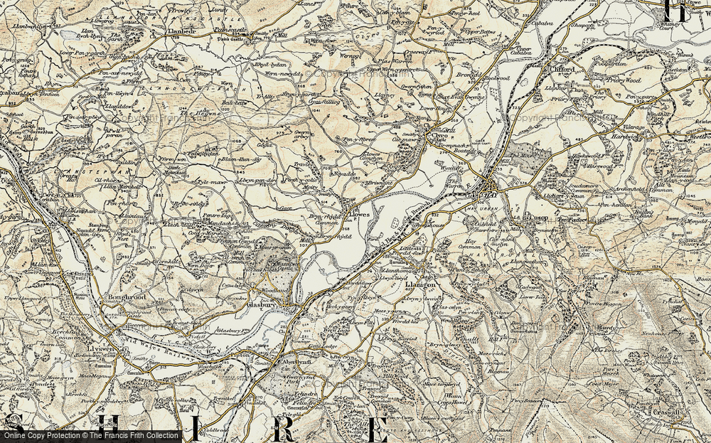 Old Map of Historic Map covering Bryn yr Hydd Common in 1900-1902