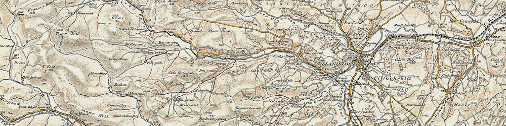 Old map of Llwyn-derw in 1901-1903