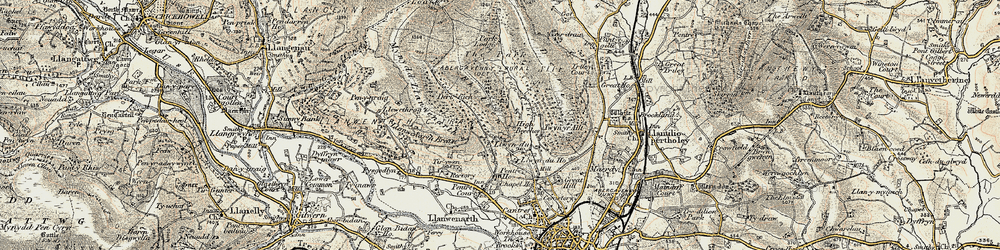 Old map of Afon Cibi in 1899-1901