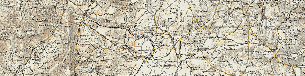 Old map of Llwyn-yr-hwrdd in 1901