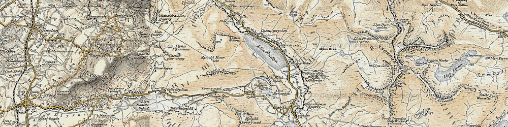 Old map of Llyn Cwellyn in 1903-1910