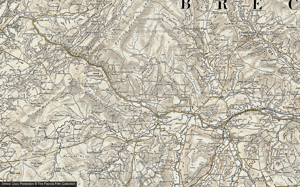 Old Map of Historic Map covering Bronydd-mawr in 1900-1901