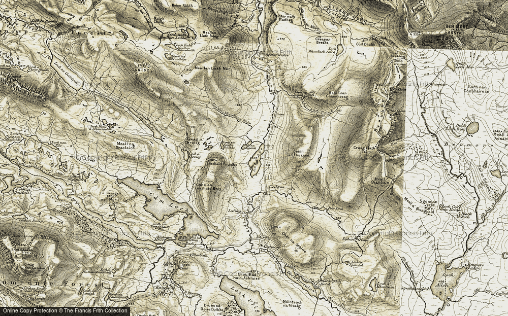 Old Map of Historic Map covering Beinn an Fhuarain in 1910-1912
