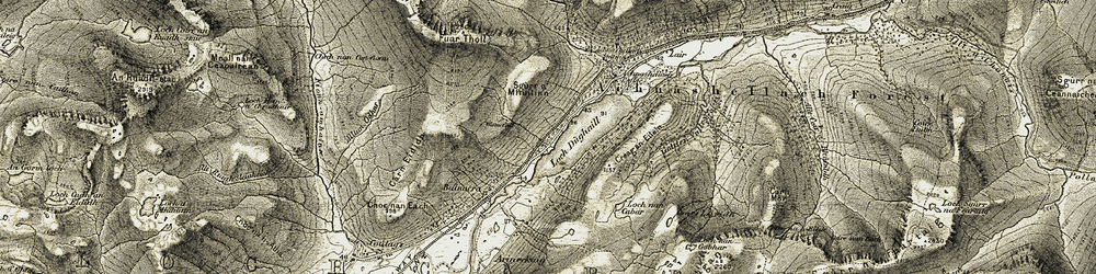 Old map of Loch Dhughaill in 1908-1909