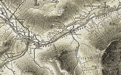 Old map of Benmore Burn in 1906-1907