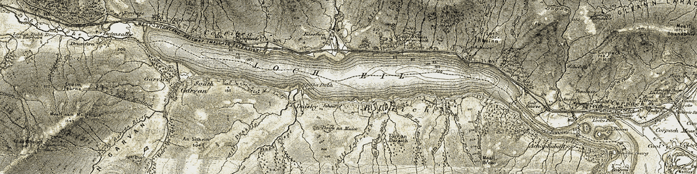 Old map of Loch Eil in 1906-1908