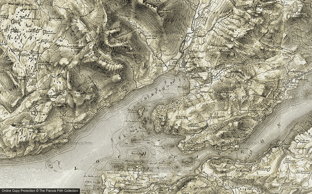 Old Map of Historic Map covering Allt a' Chòis in 1908-1909