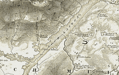 Old map of Allt Riabhach na Bioraich in 1906-1908