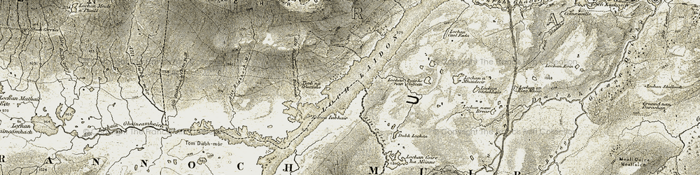 Old map of Allt Riabhach na Bioraich in 1906-1908