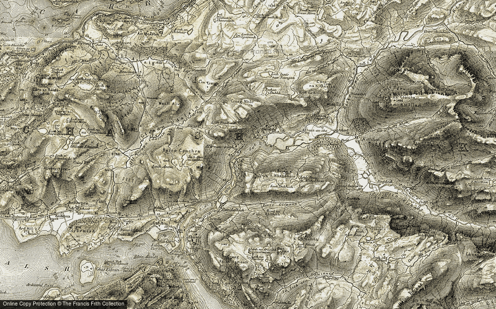 Old Map of Historic Map covering Beinn a' Mheadhain in 1908-1909